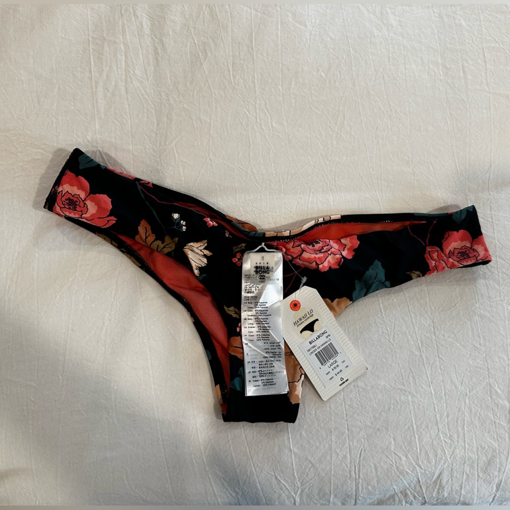 Floral Print Black Bikini Set with Pink & Tan Blooms - Picture 8 of 9